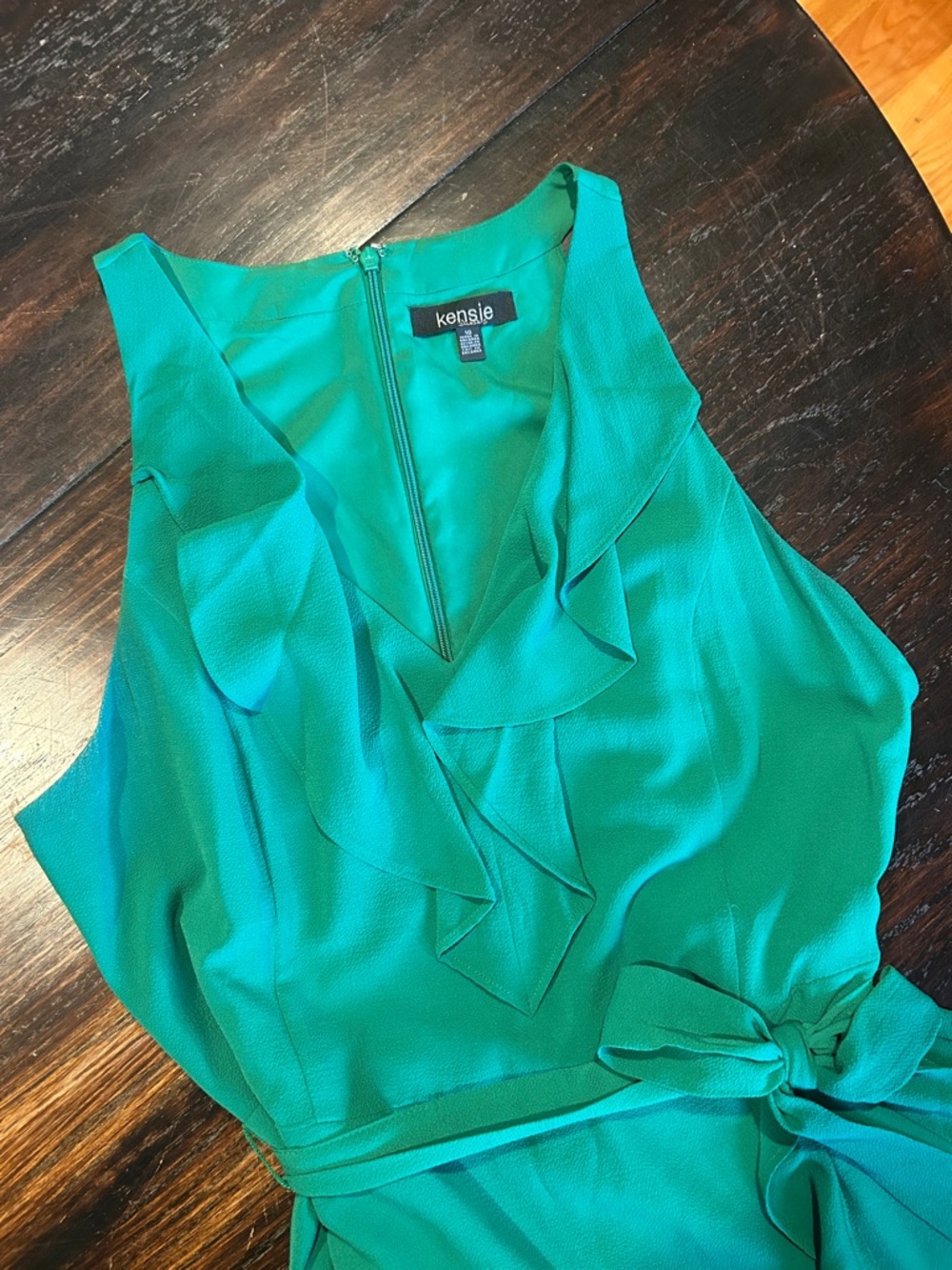 Kensie Emerald Ruffle Midi Dress with Waist Tie